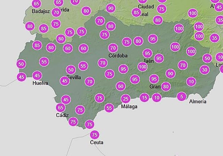 Laut Aemet ist am kommenden Montag in Andalusien mit Schauern zu rechnen.