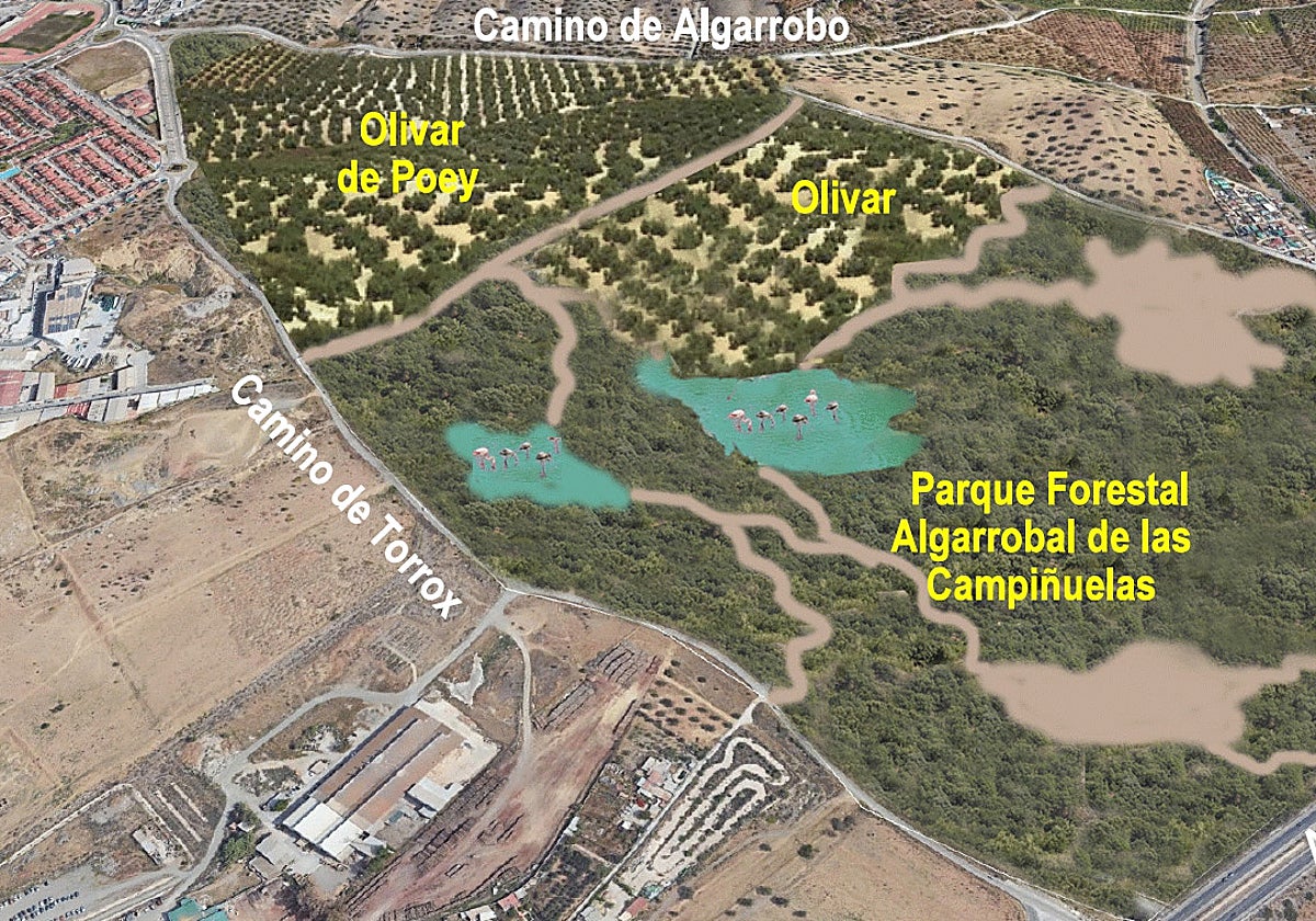 Luftaufnahme des von den Ökologen vorgeschlagenen Parks in Vélez-Málaga.