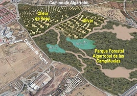 Luftaufnahme des von den Ökologen vorgeschlagenen Parks in Vélez-Málaga.