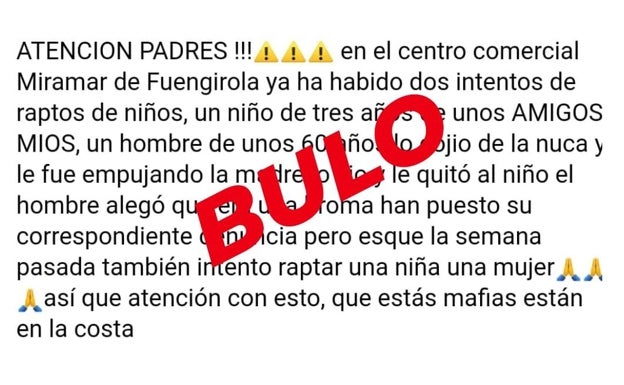 Police say the attempted kidnapping of children in Fuengirola warning is fake