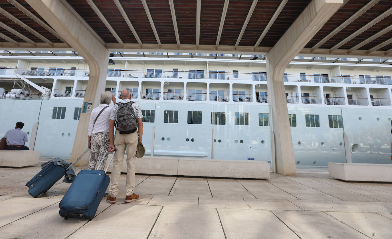 The luxury cruise ship in Malaga on Monday.