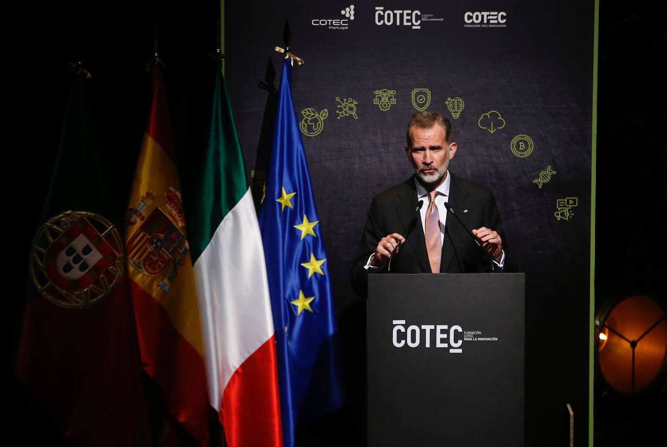 King Felipe attended the event alongside the presidents of Italy and Portugal.