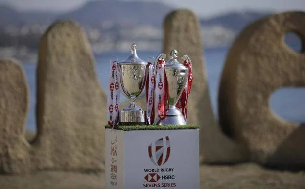 The World Rugby Sevens Series trophies in Malaga. 