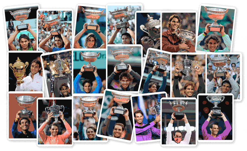 All of Rafa Nadal's 21 Grand Slam titles. 
