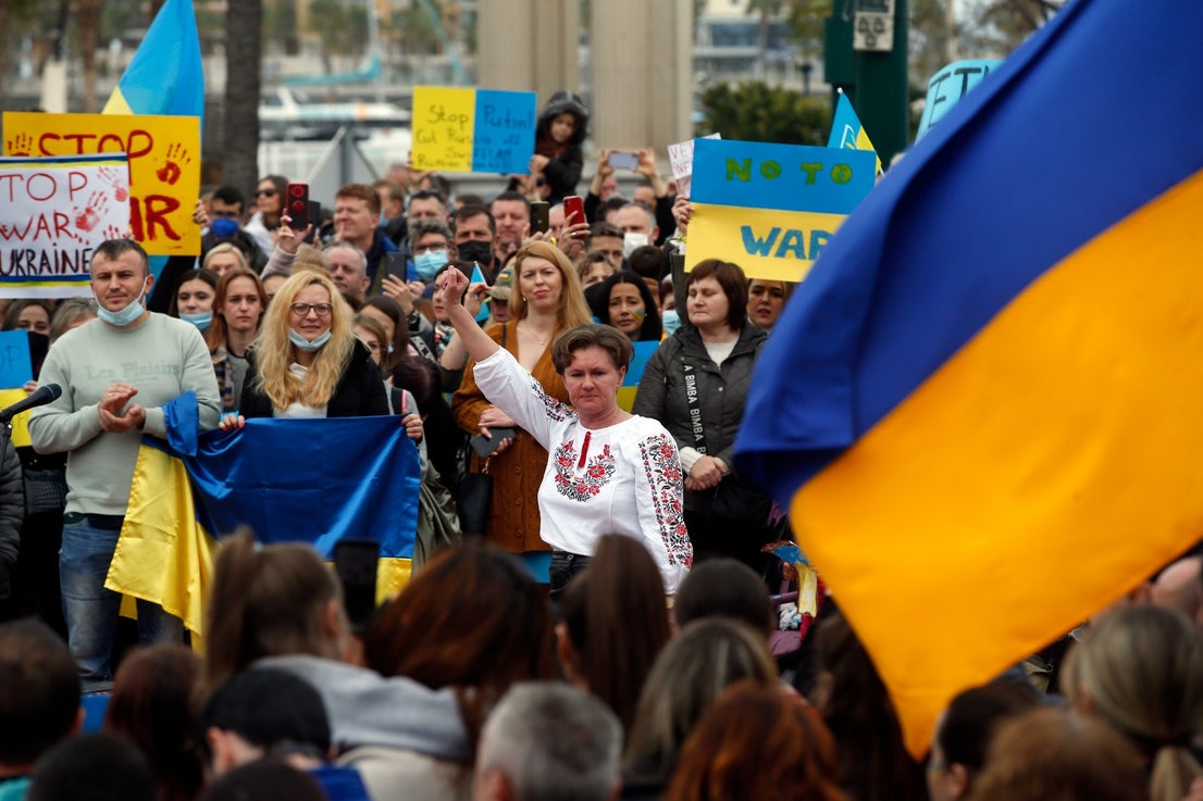 Demonstration in Malaga's Plaza de la Marina, this Sunday. 