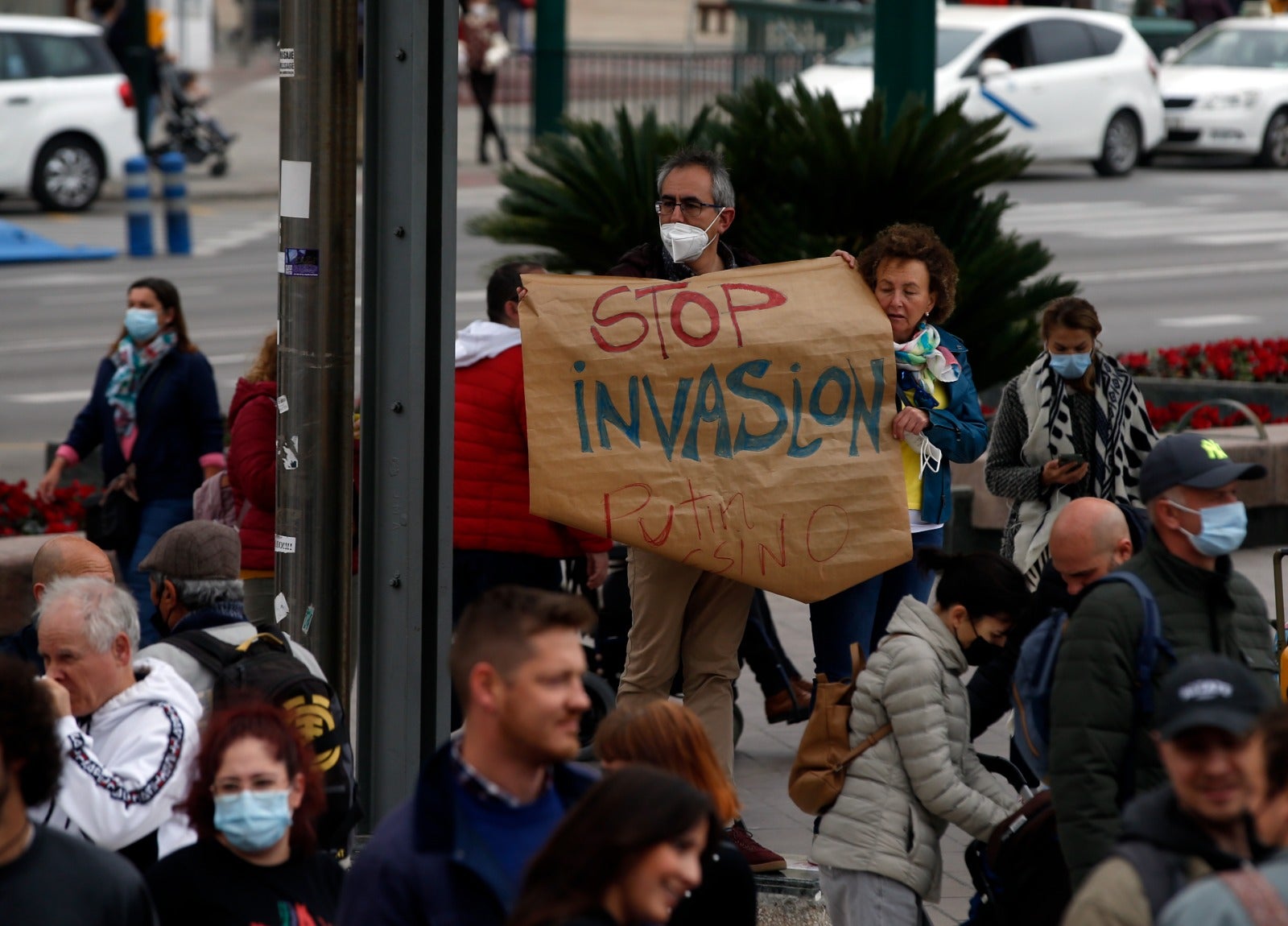 Demonstration in Malaga's Plaza de la Marina, this Sunday. 