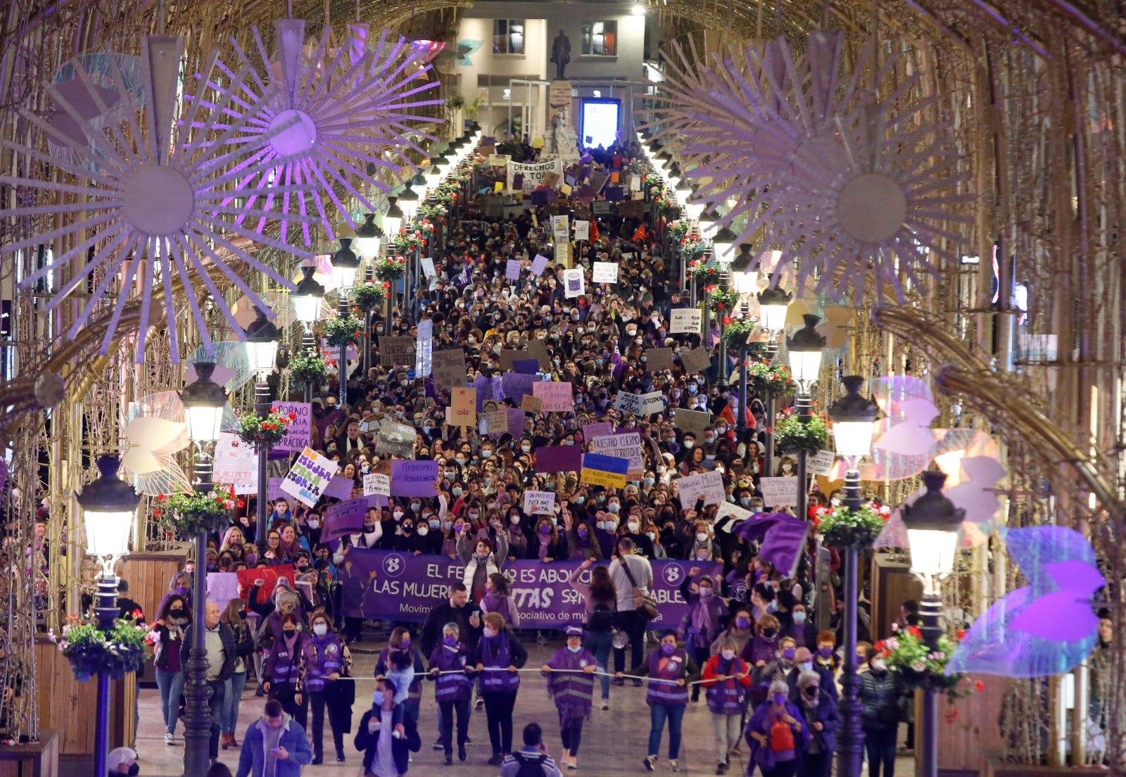 Protestors take to the streets of Malaga on Tuesday, 8 March 2022.