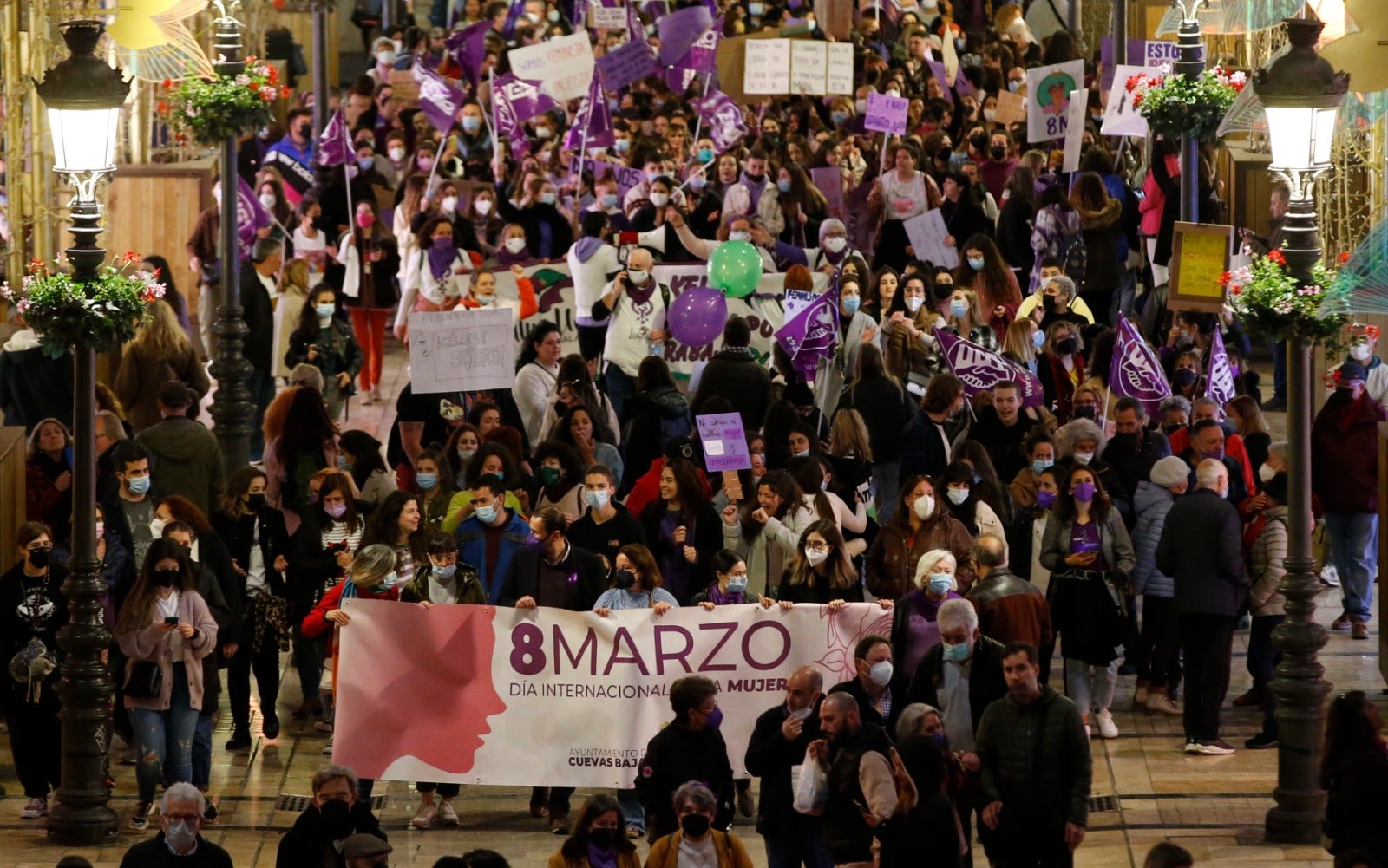 Protestors take to the streets of Malaga on Tuesday, 8 March 2022.