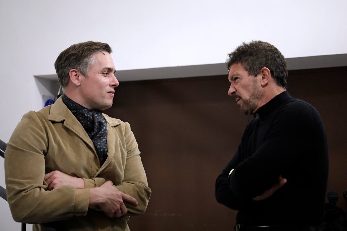 Behind the scenes at the Soho theatre as Antonio Banderas and the cast of Company prepare for a show.