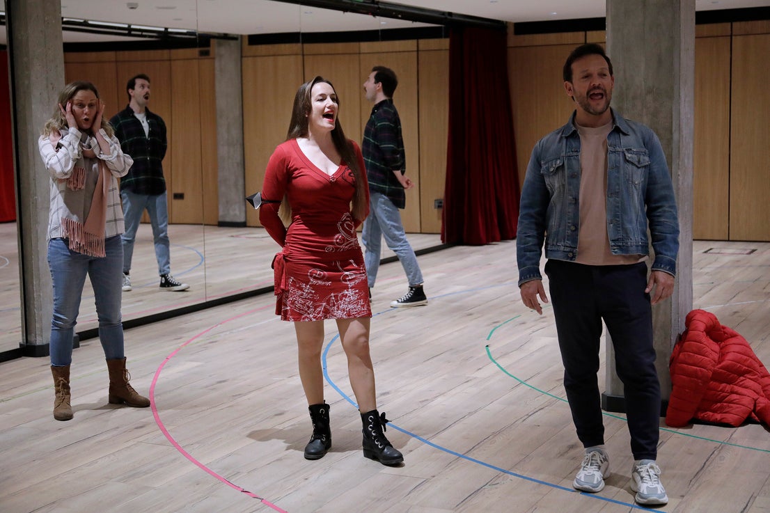 Behind the scenes at the Soho theatre as Antonio Banderas and the cast of Company prepare for a show.