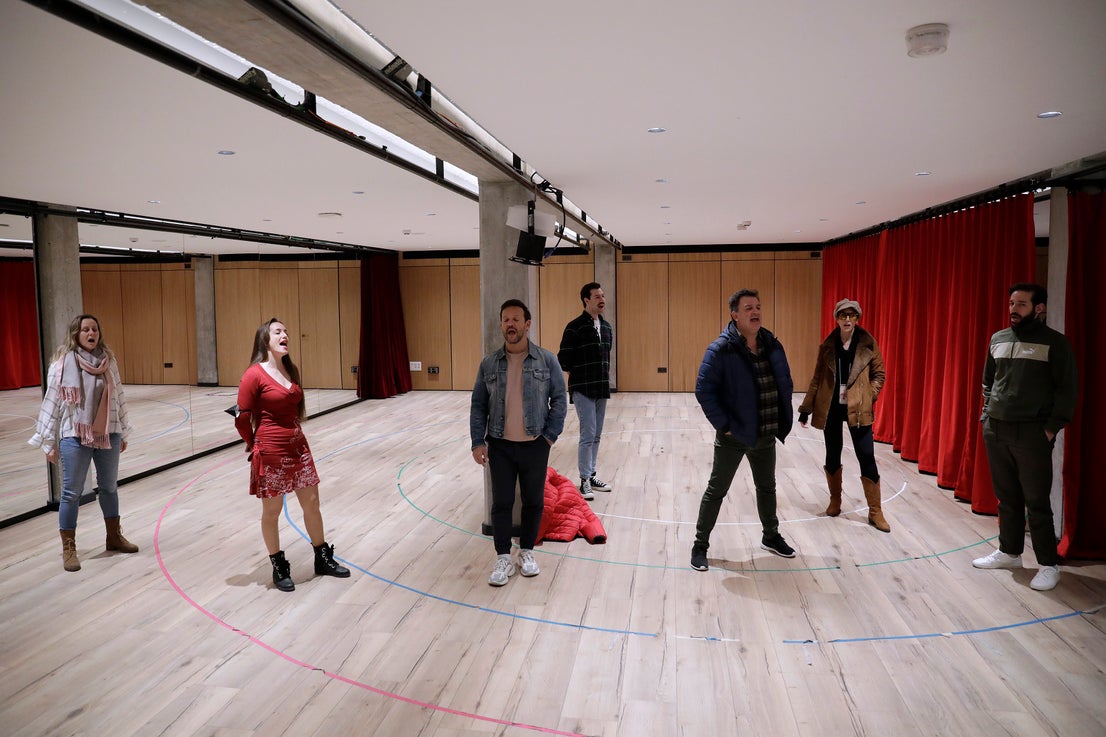 Behind the scenes at the Soho theatre as Antonio Banderas and the cast of Company prepare for a show.