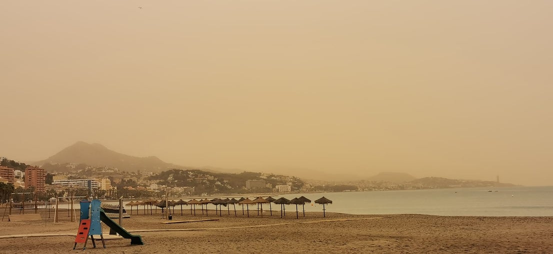 The rain brought with it Saharan dust, in suspension
