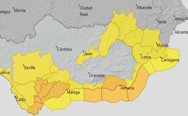 In the Axarquia and the Antequera regions, the yellow weather warning remains in place.