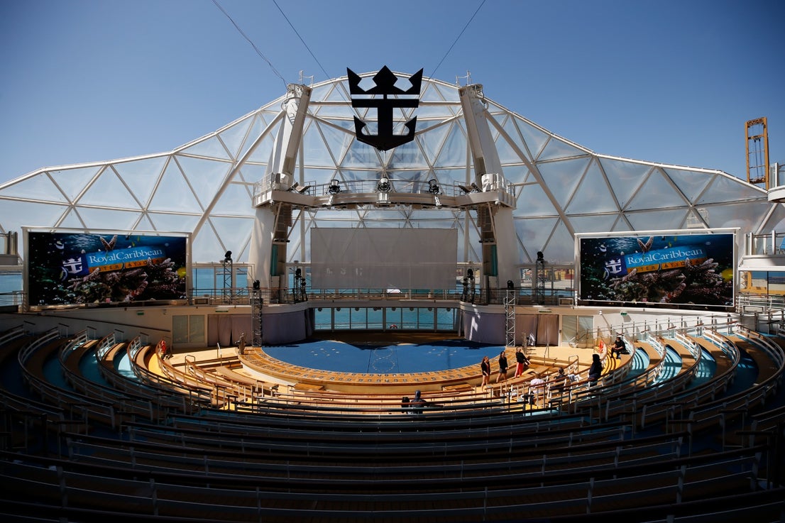 The Wonder of the Seas docks in Malaga, its first port of call in Spain.