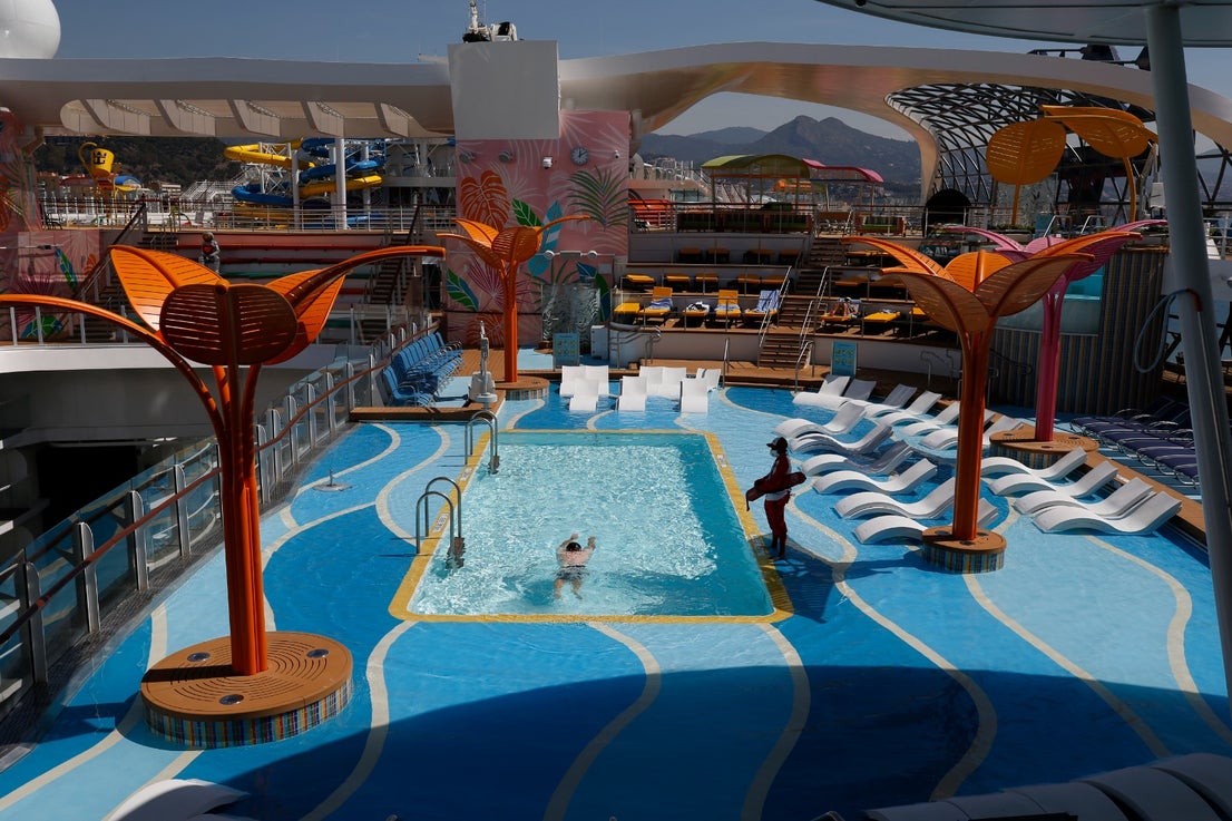 The Wonder of the Seas docks in Malaga, its first port of call in Spain.