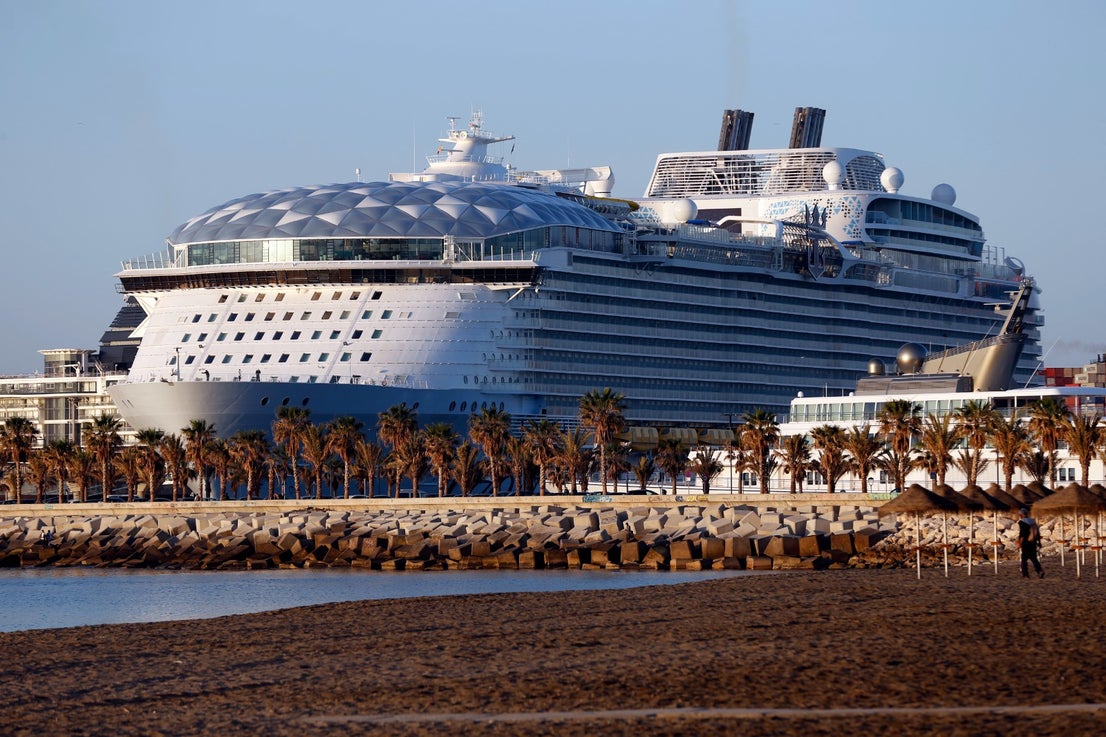 The Wonder of the Seas docks in Malaga, its first port of call in Spain.