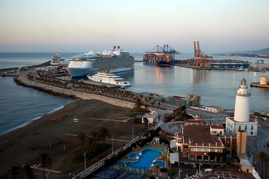 The Wonder of the Seas docks in Malaga, its first port of call in Spain.