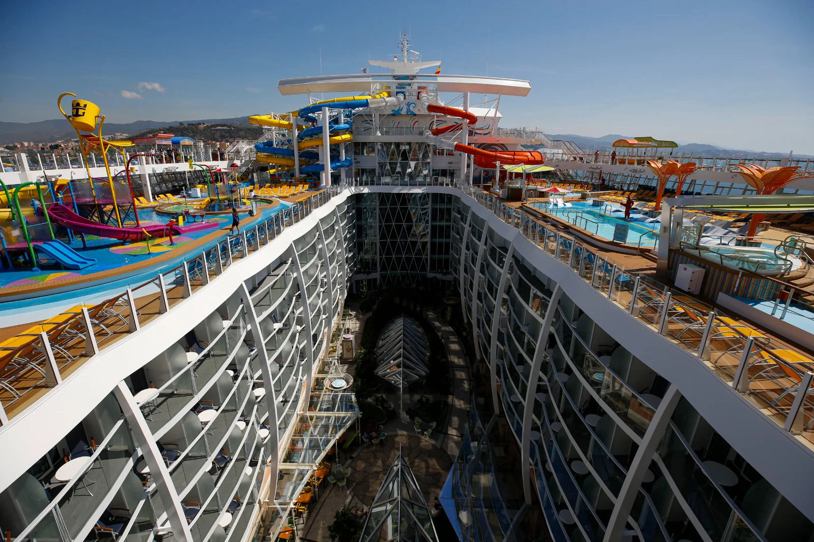 The Wonder of the Seas docks in Malaga, its first port of call in Spain.