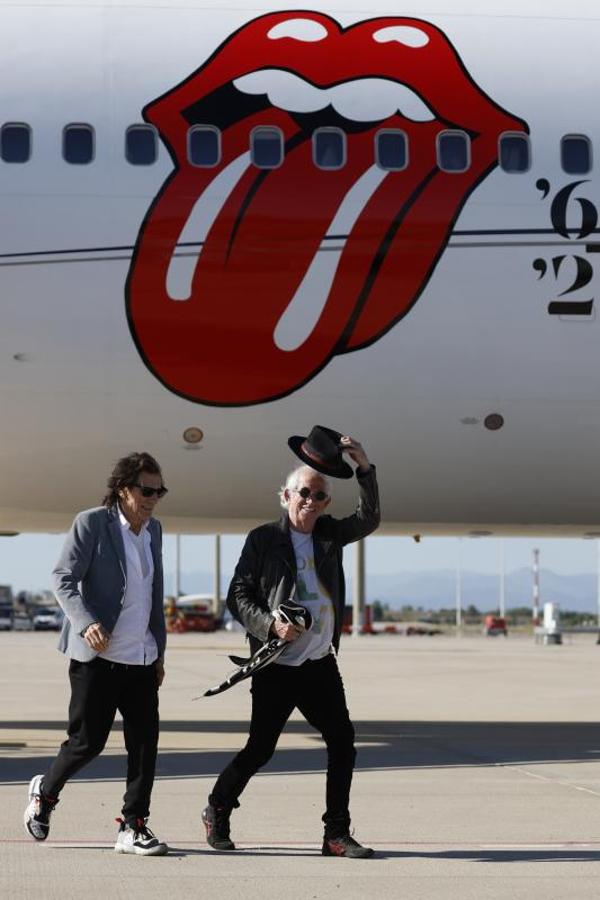 Mick Jagger, Keith Richards and Ronnie Wood, after landing in Madrid on Thursday.