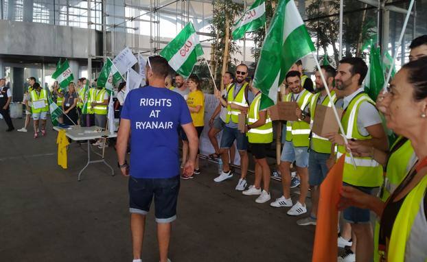 Cabin crew protesting at Malaga Airport. 