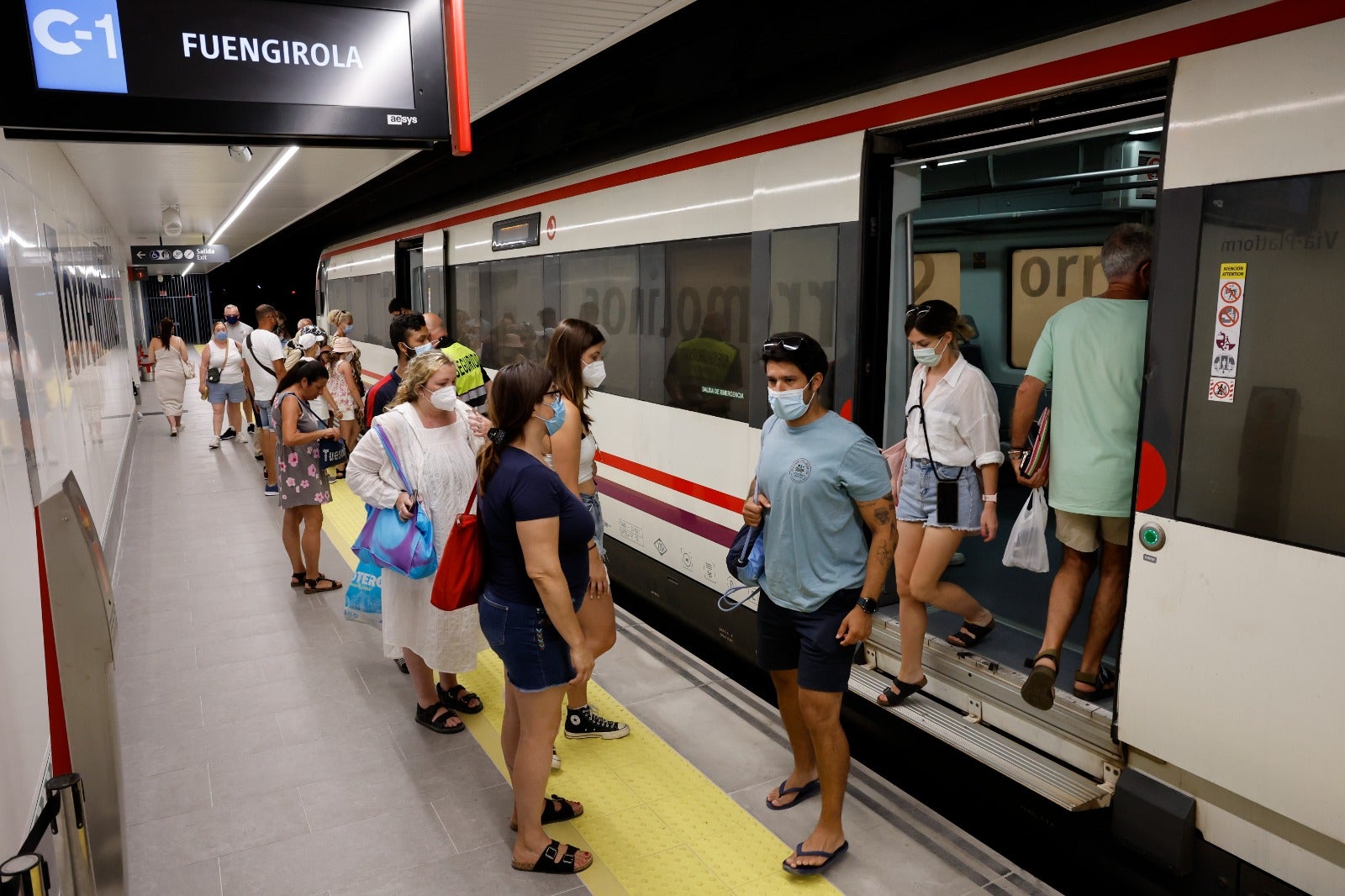 Passengers using the new Cercanías station in the centre of Torremolinos. 