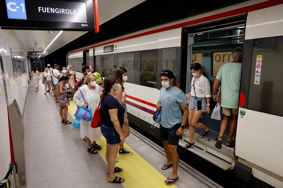 Passengers using the new Cercanías station in the centre of Torremolinos. 