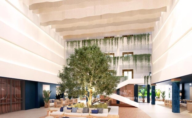 The spacious lobby of the Mett Marbella Estepona hotel. 