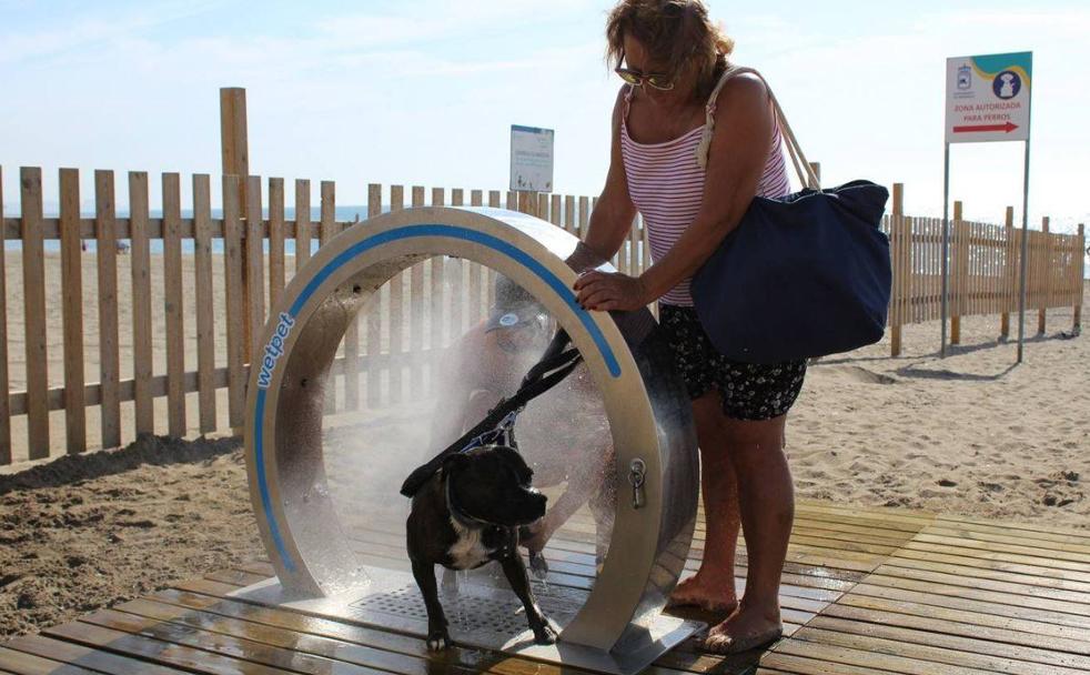 Dog showers at the El Castillo beach in Fuengirola