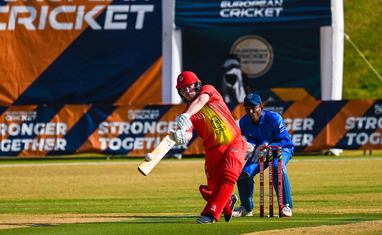 The Spanish national cricket team in action against Italy during Championship Week at the ECC. 