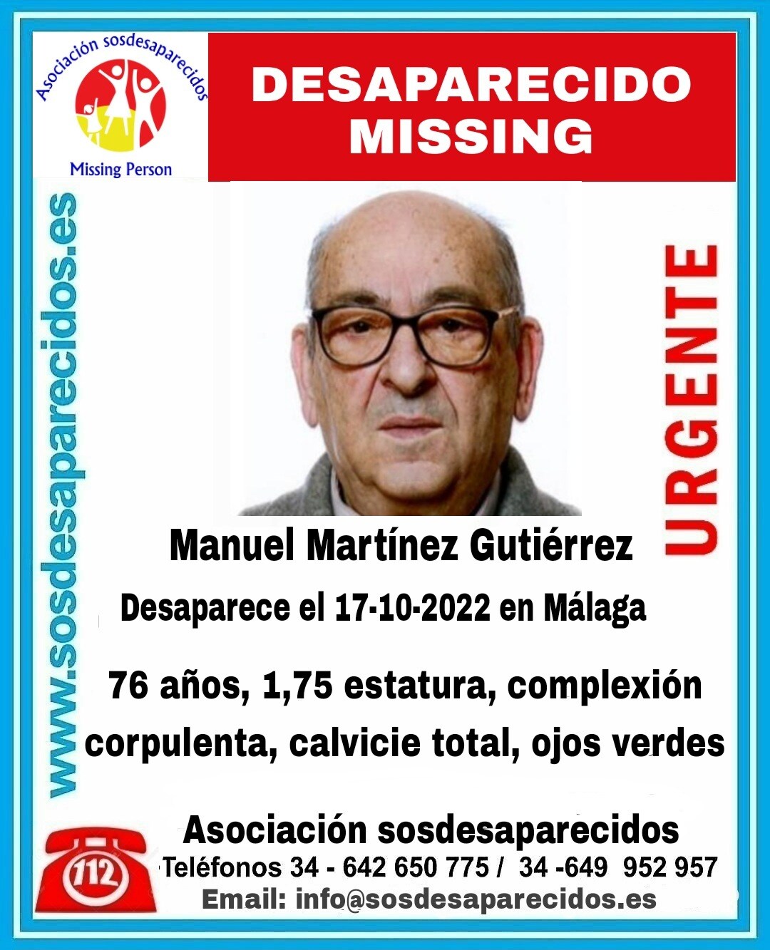 Urgent appeal for sightings of missing man in Malaga