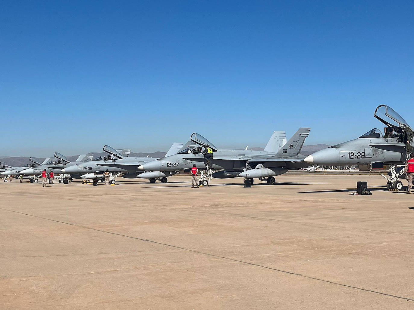 F-18 fighters fly over the surroundings of the airport and the Bay of Malaga 