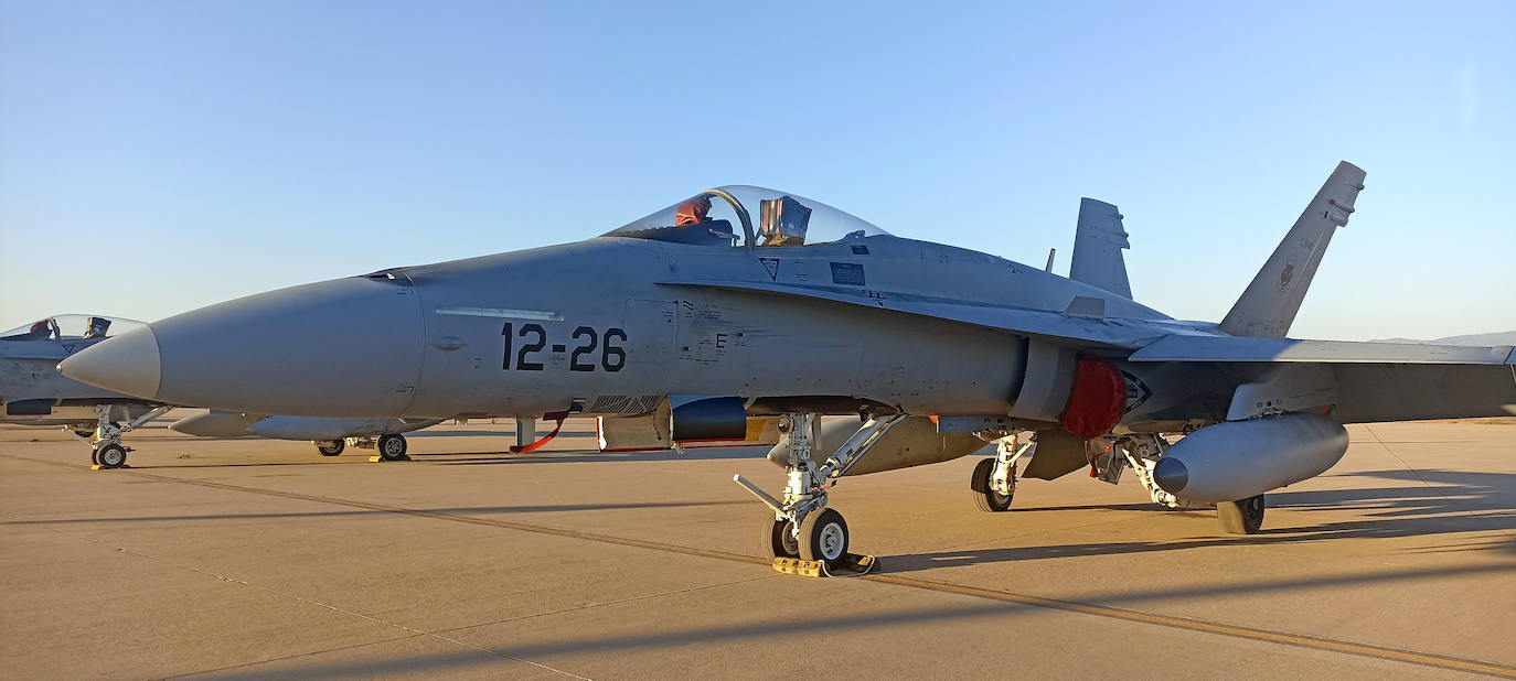 F-18 fighters fly over the surroundings of the airport and the Bay of Malaga 