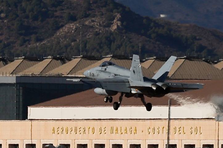 F-18 fighters fly over the surroundings of the airport and the Bay of Malaga 