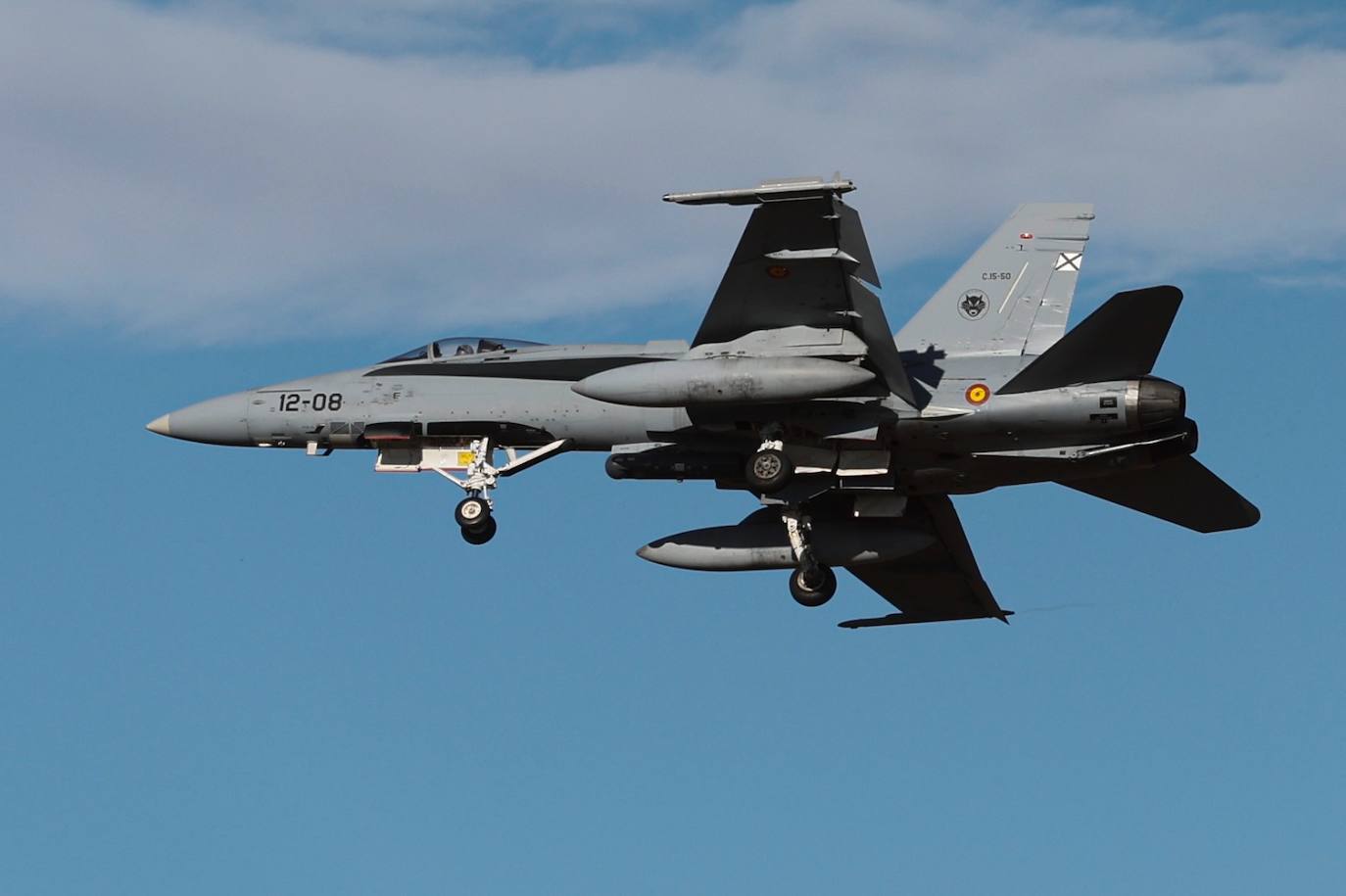 F-18 fighters fly over the surroundings of the airport and the Bay of Malaga 