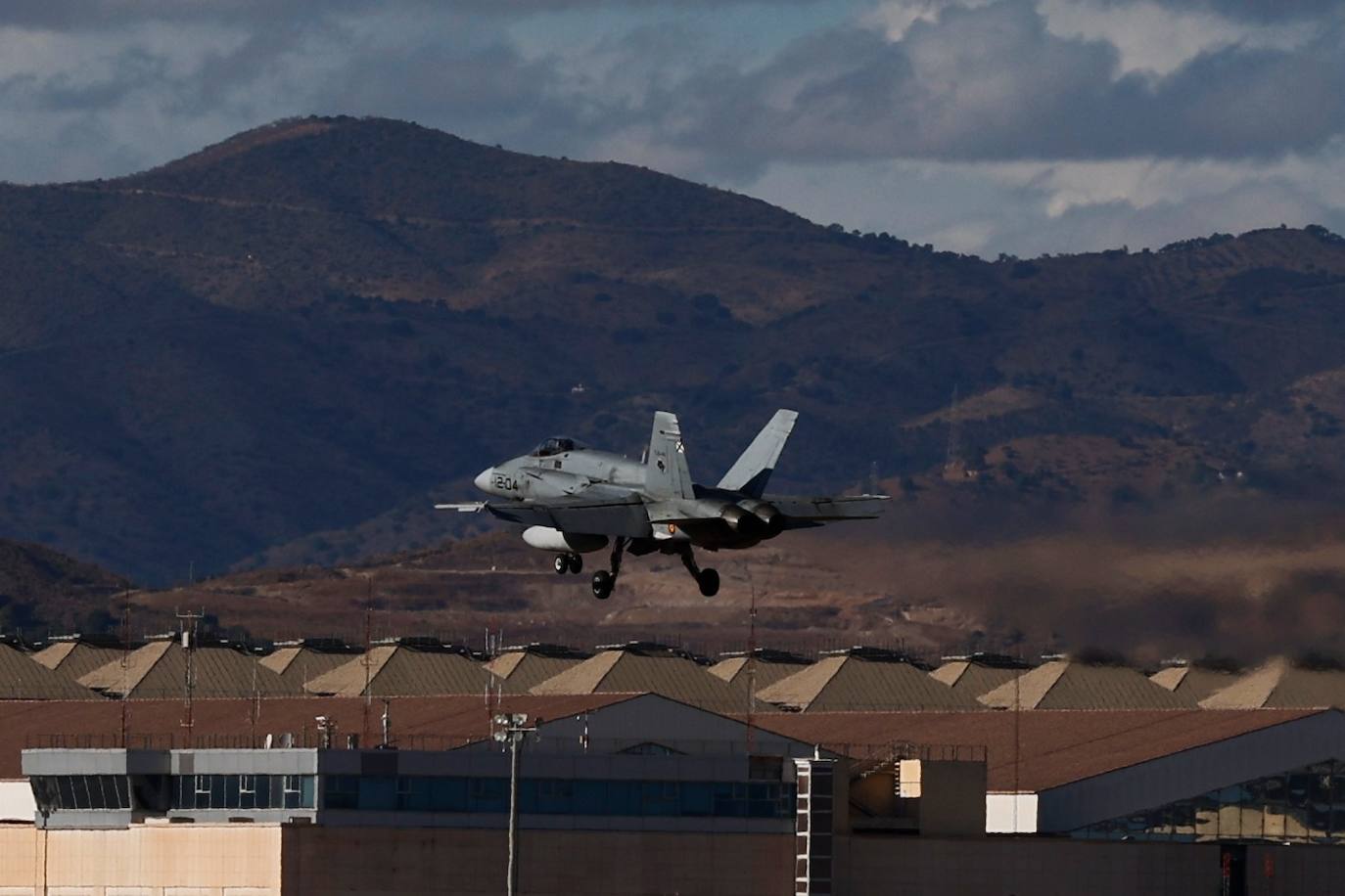 F-18 fighters fly over the surroundings of the airport and the Bay of Malaga 