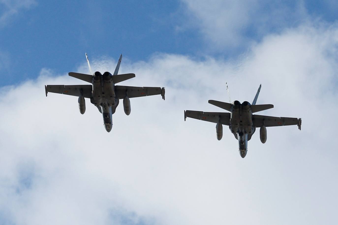 F-18 fighters fly over the surroundings of the airport and the Bay of Malaga 
