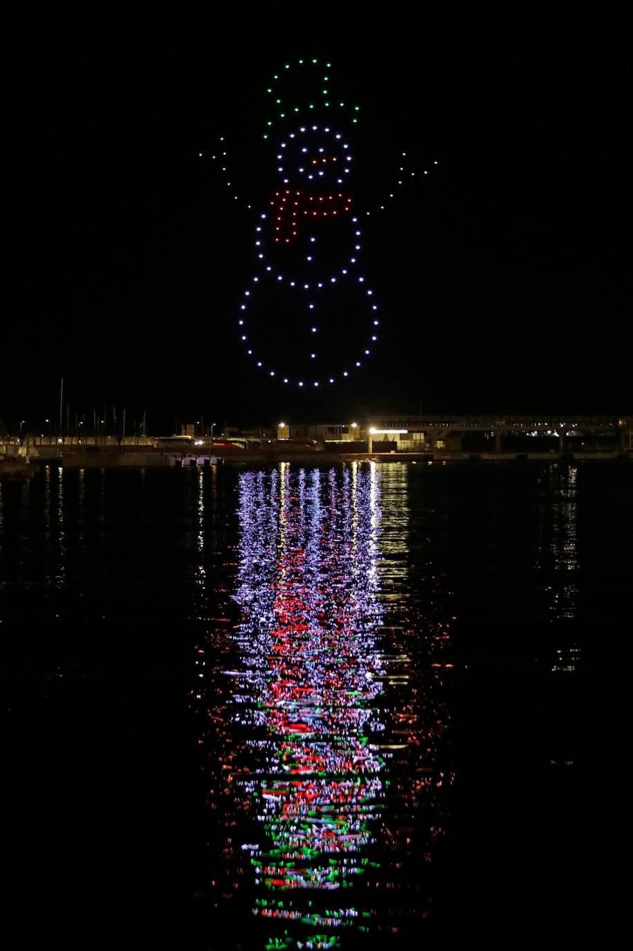 The drone Christmas show over the port of Malaga.