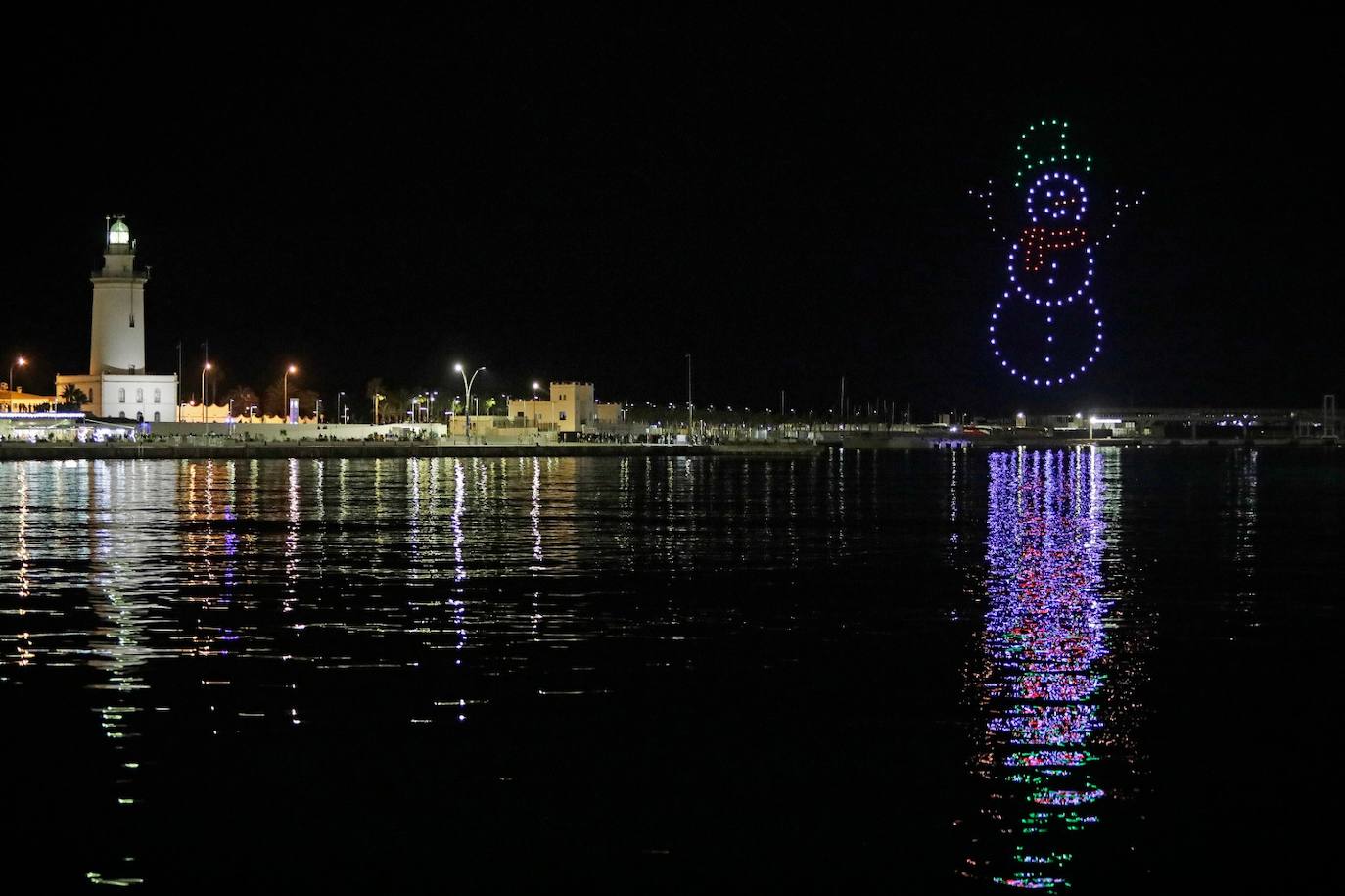 The drone Christmas show over the port of Malaga.
