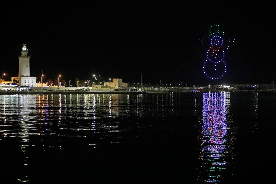 The drone Christmas show over the port of Malaga.