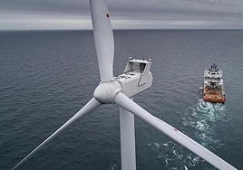 An offshore wind turbine in northern Europe.
