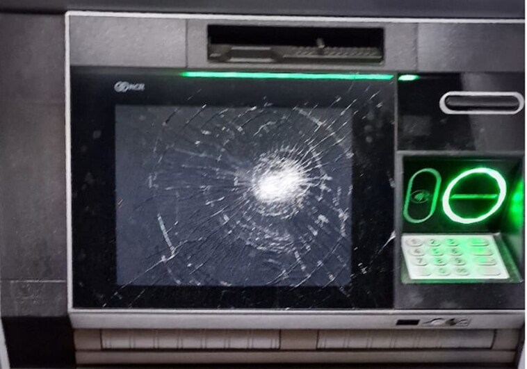 The damage caused to one of the ATMs