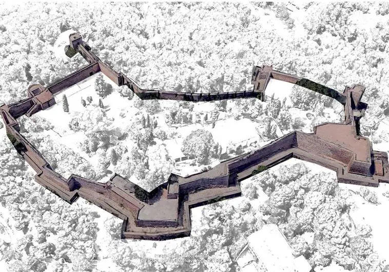 A 3D rendering of the Gibralfaro's walls.
