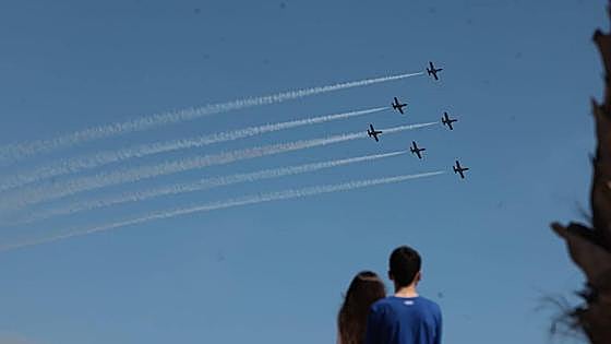 Watch as the crack Spanish Air Force aerobatics display team wows the crowds in Malaga