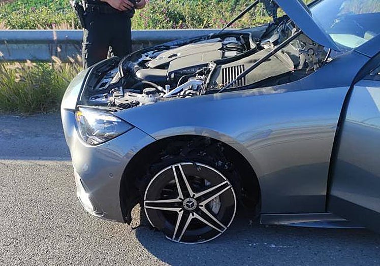 One of the punctured tyres on Sevillan's Mercedes.