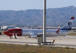 A Norwegian aircraft at Malaga Airport.
