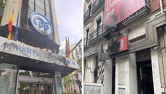 Environmental activists attack national headquarters of PSOE and PP with black paint