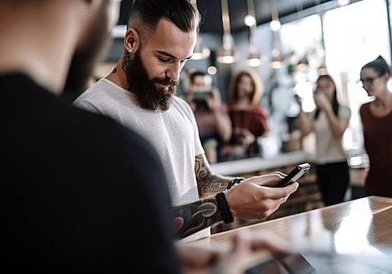 A younger user makes a Bizum payment in a shop.