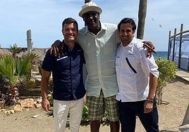 Jordan, with staff from the La Milla Marbella beach bar.