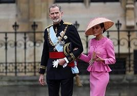 King Felipe VI and Queen Letizia arrive at Westminster Abbey.