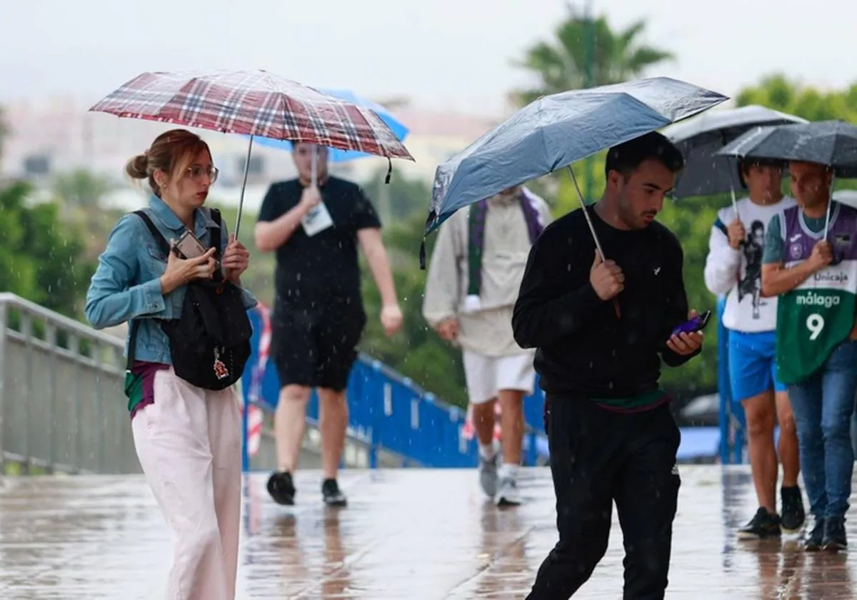 Heavy rain fell in Malaga city on Sunday.